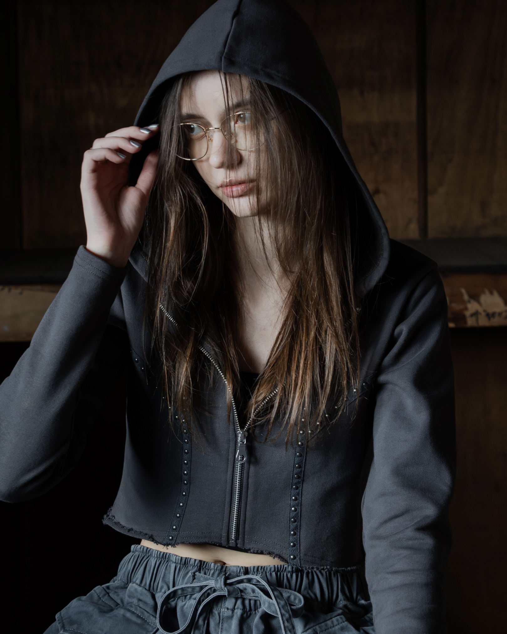 STUDS HOODIE CHARCOAL